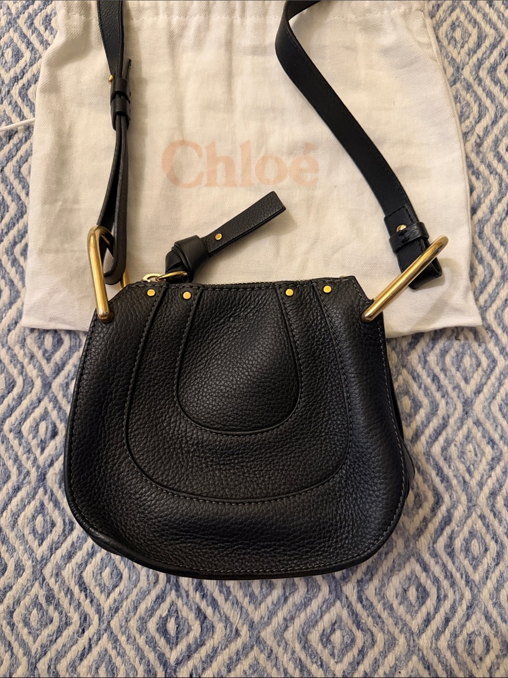 Chloé Black Pebbled Leather Hayley Mini Crossbody with Gold-Tone Hardware